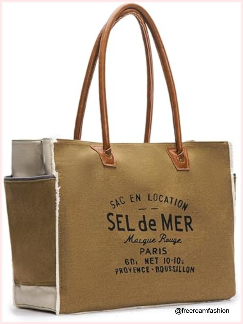 Canvas Tote in Olive with Brown Leather Handles